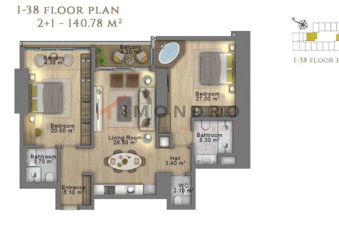 Apartamento tipo estudio Estudio en Sisli, Turkey No. 21608 24