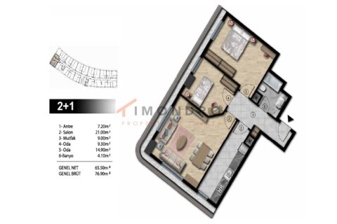 Квартира 2+1 в Газиосманпаша, Турция №17804 8