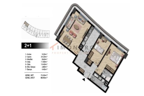 Квартира 2+1 в Газиосманпаша, Турция №17804 9