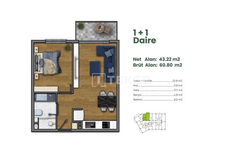 1+1 Appartement à Urla, Turkey No. 17631 7